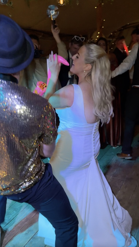 Claire and Spencer joining the guests on the tipi dance floor